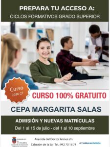 Matrículas abiertas del 1 al 15 de julio en el Cepa Margarita Salas , ciclos gra…